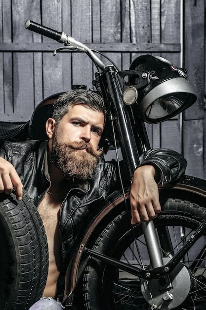 Premium Photo Bearded Man Hipster Biker