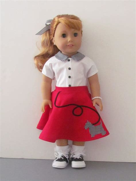 american girl doll maryellen inspired red scotty skirt white blouse and gingham hair ribbon
