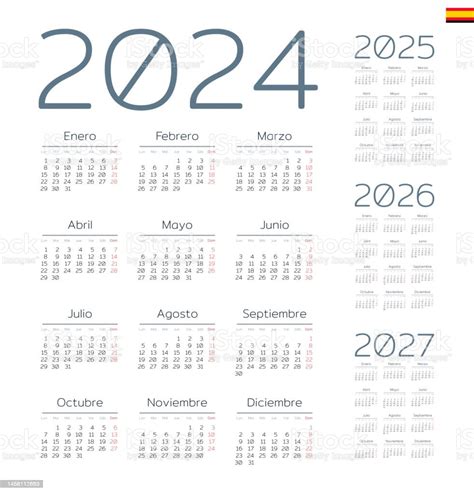 Spanish Calendar 2024 2025 2026 2027 Week Starts On Monday Stock