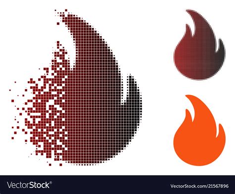 Disintegrating Pixel Halftone Fire Icon Royalty Free Vector