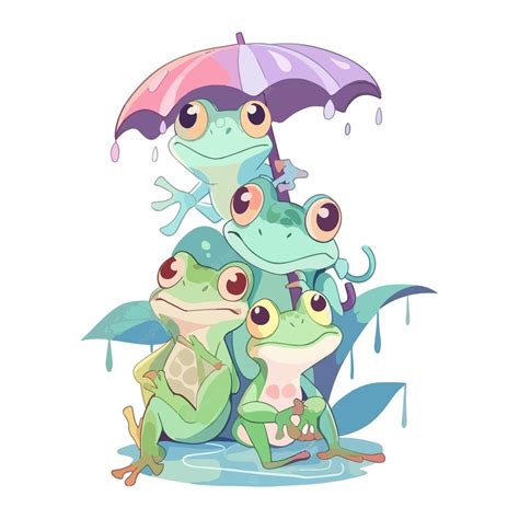 Premium Vector Frogs Holding Colorful Umbrellas On A Rainy Day