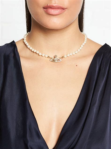 Vivienne Westwood Mini Bas Relief Pearl And Orb Choker Necklace Gold Gold Pearl Choker