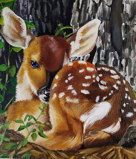 Fawn Baby Deer In The Forest Original Painting Bambi Artwork Etsy