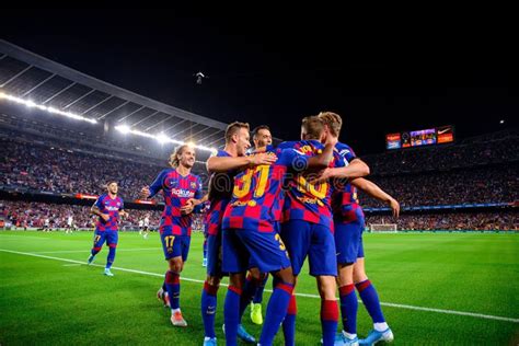 Barcelona Players Celebrate A Goal At The La Liga Match Between Fc
