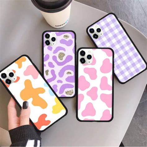 Cow Print Phone Case Pink Cow Pattern Case Violet Checkered Etsy