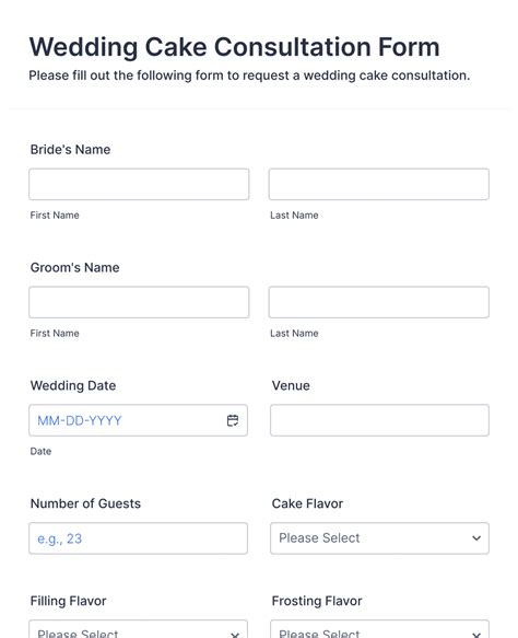 Wedding Cake Consultation Form Template Jotform