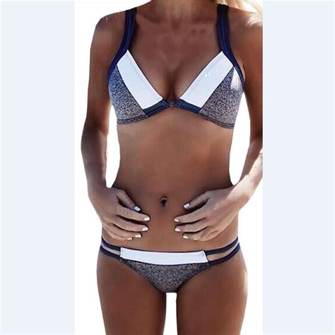 Aliexpress Com Buy Sexy Patchwork Bikinis Set Bandage Triangle Halter Push Up Swimwear Women