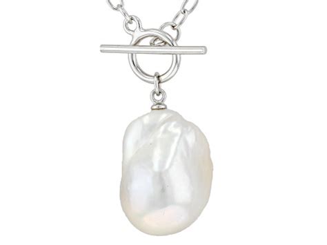 Genusis White Cultured Freshwater Pearl Rhodium Over Sterling Silver