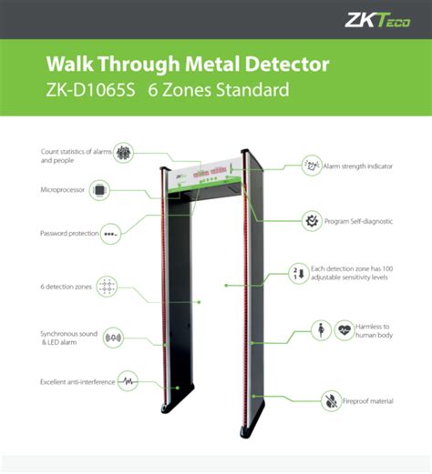 Zk D1065s 6 Zones Standard Walk Through Metal Detector Biometrix