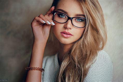 Wallpaper Model Blonde Blue Eyes Women With Glasses Polina Grents X Velian