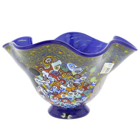 Glassofvenice Murano Glass Millefiori Fazzoletto Bowl Cobalt Etsy