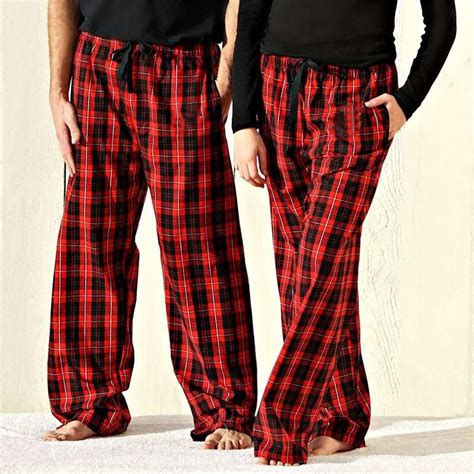 Women Unisex Men Christmas Pajamas Red Plaid Casual Drawstring Long