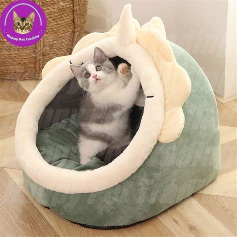 Cat Bed Winter Soft Warm Cat House Cute Semi Closed Cat Bed Comfortable
