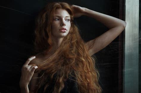 Women Redhead Face Freckles Kacy Anne Hill Green Eyes Bare Shoulders Hair In Face HD Wallpaper