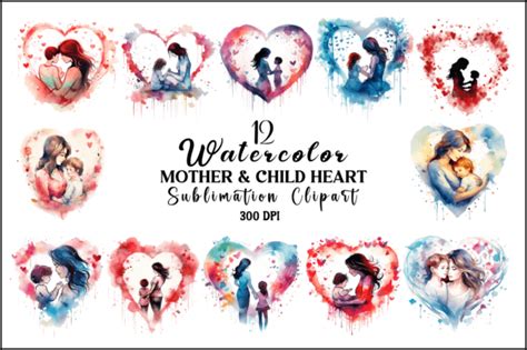 Watercolor Mother And Child Heart Clipart Graphic By Naznin Sultana Jui