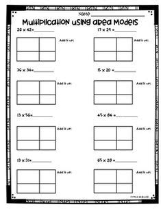 Area model multiplication 5th grade math. 4.NBT.5 Area Model Multiplication Worksheet (2 digit x 2 ...