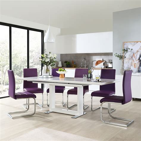 Round extendable dining table of malign has a classic extraction that the lock and opened under the table before the table is extended. Tokyo White High Gloss Extending Dining Table and 6 Chairs ...