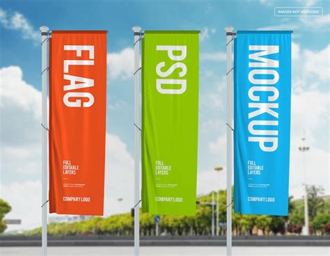 Premium Psd Mockup Of Three Vertical Flags Design