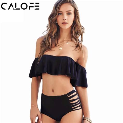 Buy Calofe Women High Waist Bikini Set Ruffle Bathing Suits Off Shoulder Push