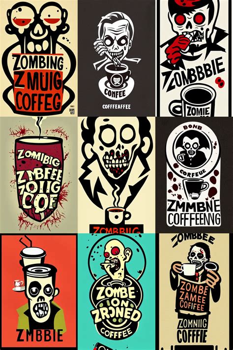 Zombie Drinking Coffee Logo Take Away Coffee By Stable Diffusion