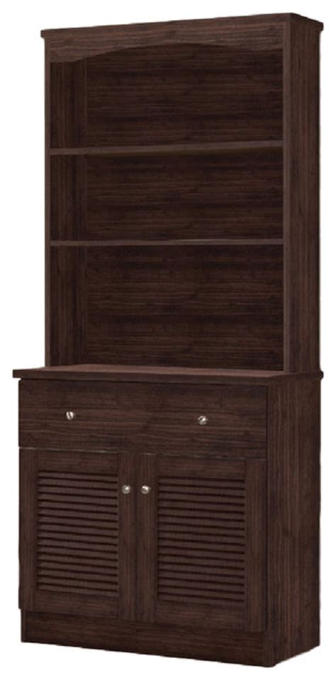 Dark wood tones and side glass pieces elevate the profile of this attractive cabinet. Agni Modern and Contemporary Dark Brown Buffet and Hutch ...