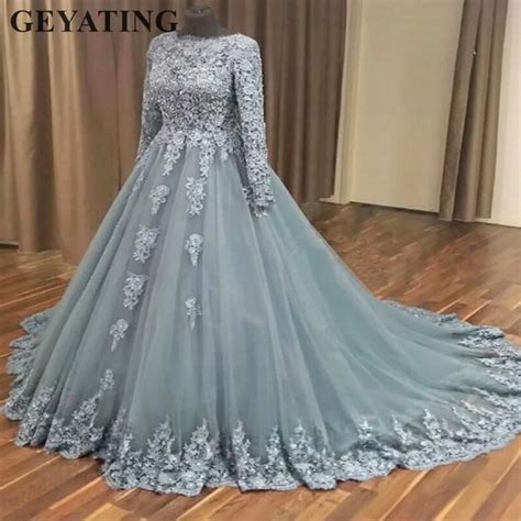 Elegant Ball Gown Muslim Wedding Dress With Long Sleeves Lace Appliques Bridal Gowns Islamic