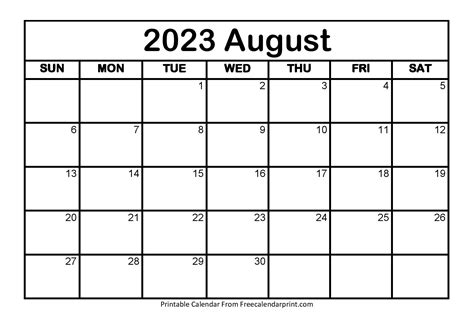 Fillable Calendar August 2023