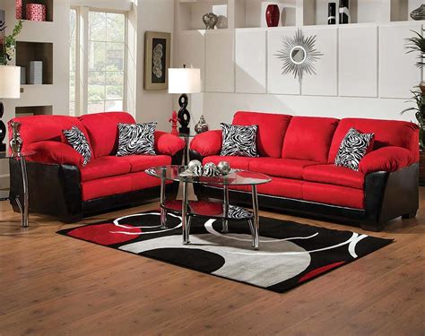Bold Red And Black Couch Set Implosion Red Sofa And Loveseat Living