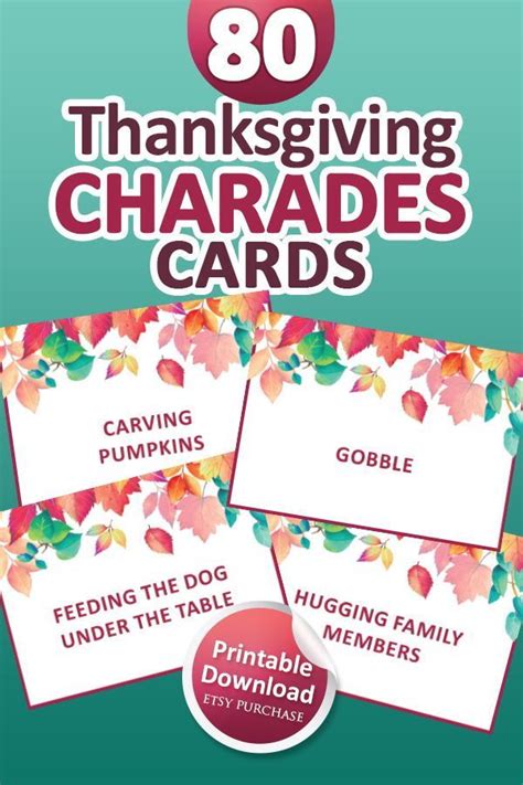Thanksgiving Charades Game Thanksgiving Games Thanksgiving Etsy