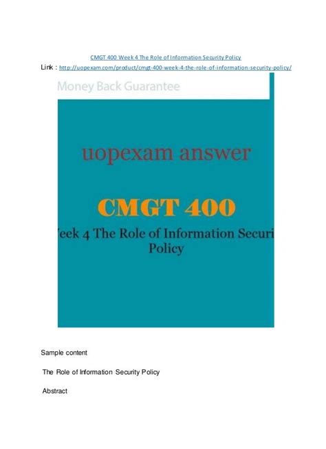 Cmgt 400 Week 4 The Role Of Information Security Policy 2015 Version