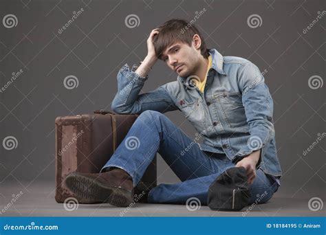 Sad Man With Suitcase Stock Image Image Of Handsome 18184195