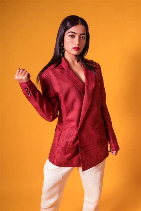 Rashmika Mandanna Womens Blazer Red Leather Jacket Indian Actresses