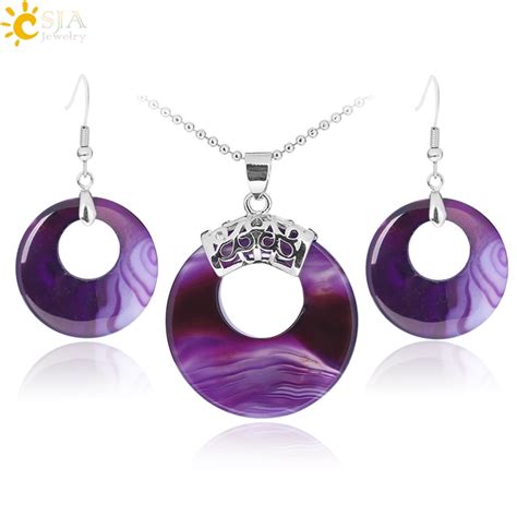 Wonderful Csja Jewellery Sets For Women Natural Hollow Round Gem Stone