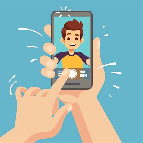 Joven Feliz Tomando Foto Selfie En Smartphone Retrato De Rostro