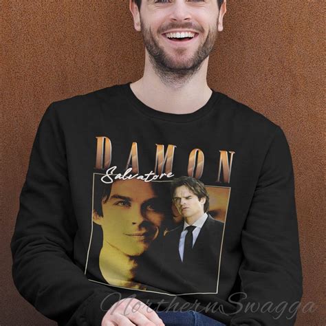 Damon Salvatore Sweatshirt Cool Fan Art Sweater 90s Poster Design Retro