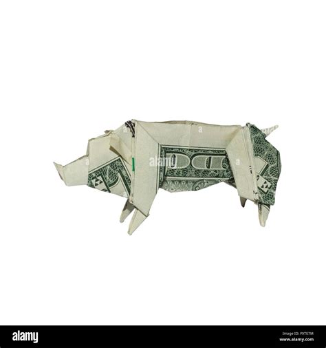 Money Origami Boar Folded With Real One Dollar Bill Isolated On White