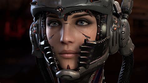 Female Character Digital Wallpaper Cyberpunk Cyborg Helmet Hd