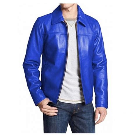 Mens Fashion Royal Blue Biker Leather Jacket Fsh068 Feather Skin