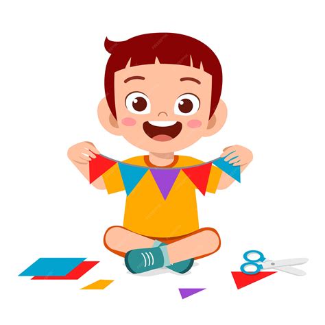Premium Vector Happy Cute Little Kid Boy Make Paper Craft