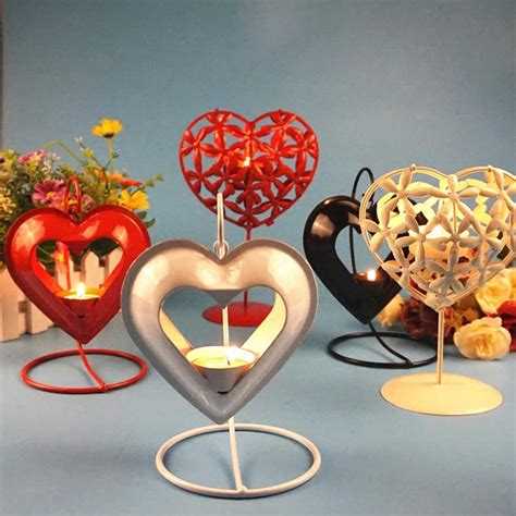 Creative Vintage Iron Hollow Out Heart Shape Candlestick Holder Candle