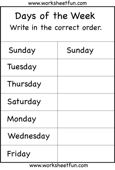 Days Of The Week Free Worksheets For Grade 1 Printable Worksheets