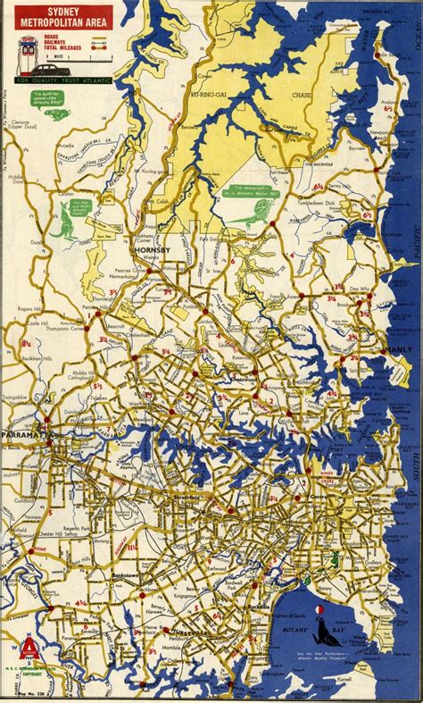 1946 Atlantic Road Map Of New South Wales Sydney Metropolitan Area