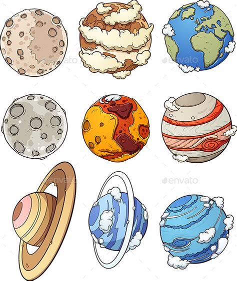 Cartoon Planets And Earths Moon Vector Clip Art Illustration With