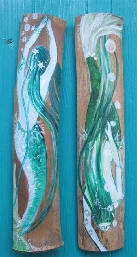 Pair Of Aqua Teal Mermaids Mermaid Wall Decor 2 Hand Etsy In 2021 Mermaid Painting Mermaid