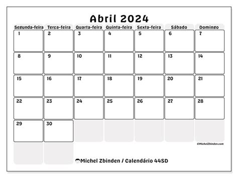 Calendário De Abril De 2024 Para Imprimir “44sd” Michel Zbinden Br