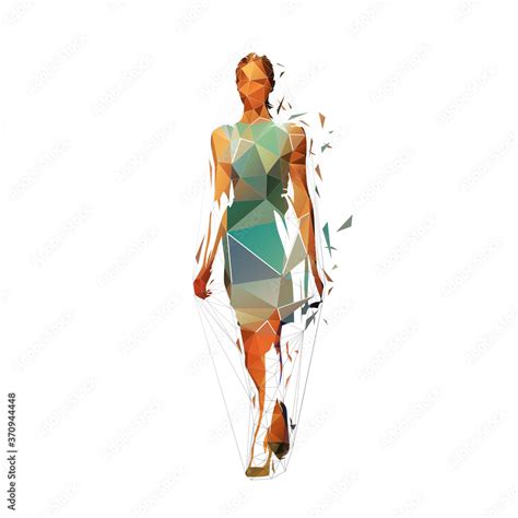 Slim Tall Woman In Summer Dress Walking Forward Low Poly Isolated