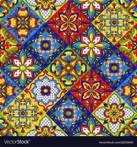 Mexican Talavera Ceramic Tile Seamless Pattern Vector Image