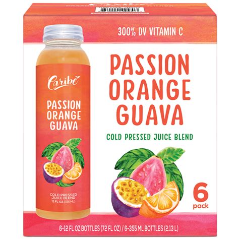 Caribe Juice Passion Orange Guava Cold Pressed Juice Blend 12 Fl Oz