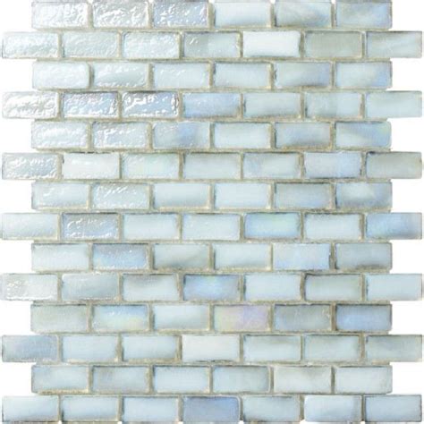 White Irredescent Reflection Rippled Glass Mosaic Brick Tile Mesh