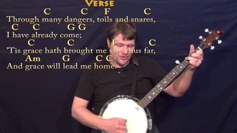 Amazing Grace Hymn Banjo Cover Lesson In C With Chords Lyrics Youtube